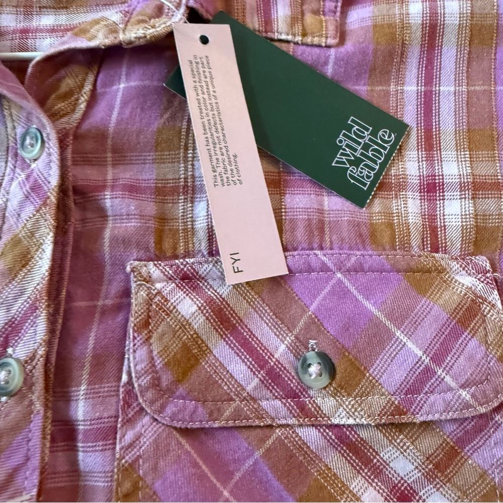 Wild Fable Women's Long Sleeve Cropped Button-Down Shirt Pink Plaid Small NWT - Picture 6 of 9